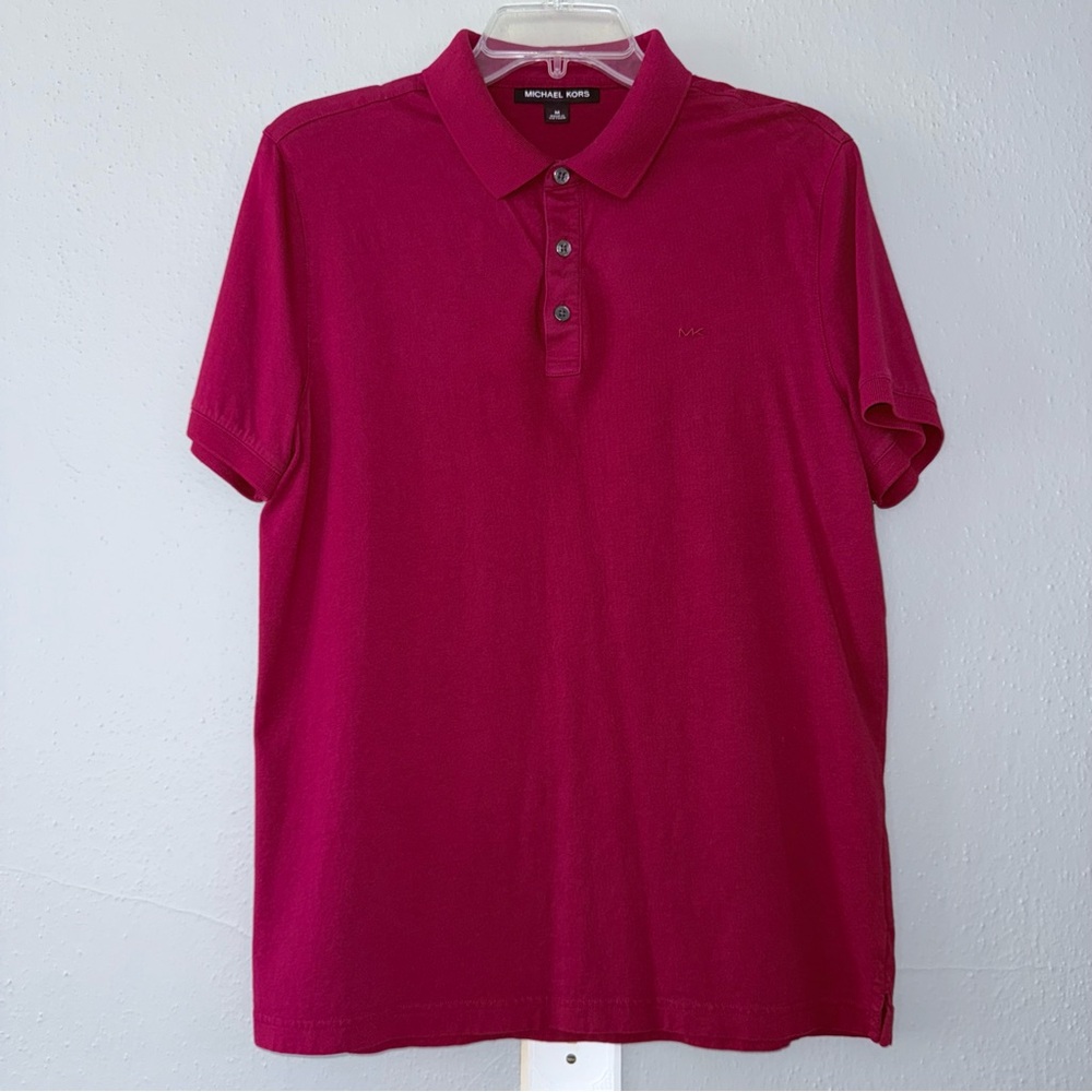 Michael Kors Size M Casual Stretch Cotton Blend Polo Shirt Red Short Sleeve